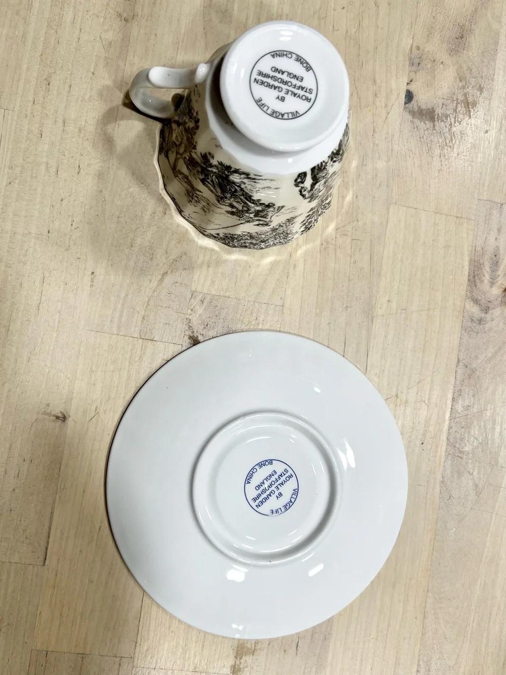 Vintage Bone China Teacup and Saucer - Toile